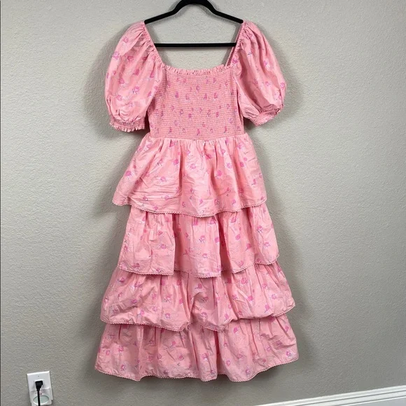 LoveShackFancy x Target Simone Smocked Tiered Floral Midi Dress Pink Sz M - Picture 4 of 15